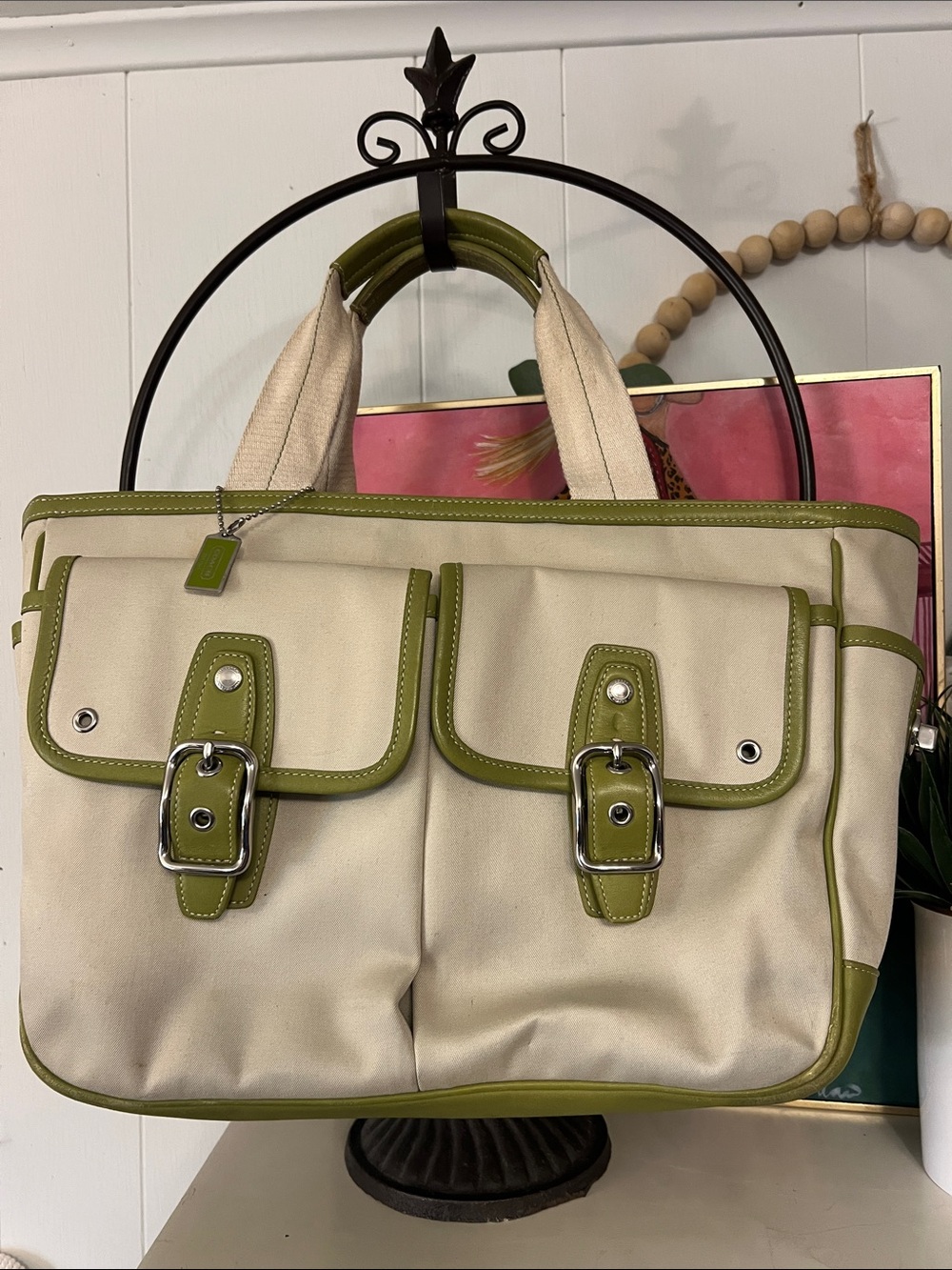 Coach Hamptons Canvas Buckle Pocket Tote.